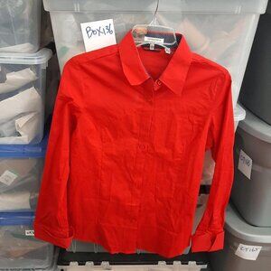 NEW ! Cotton Stretch Women Long Sleeve Shirt Red Size S